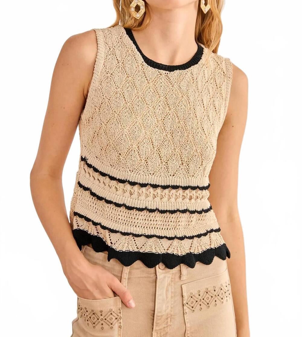 NEW NEKANE NKN scalloped open-knit tank top in beige